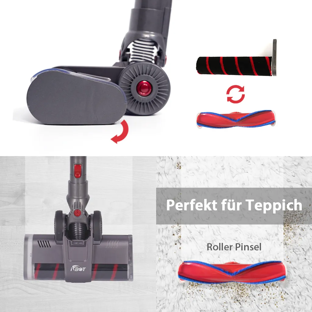IFBOT 4 In 1 Akku Staubsauger I201 Kabellos Handstaubsauger, Bürstenlos Motor Mit HEPA Filter, 20KPa, 250W, Beutellos, 0,8L, 35min, Touchscreen, LED Elektrobürste, 1,8kg Leicht, 3 Reinigungssprogramme Perfekt Für Hartboden Teppich 7 IFBOT 4 In 1 Akku Staubsauger I201 Kabellos Handstaubsauger, Bürstenlos Motor Mit HEPA Filter, 20KPa, 250W, Beutellos, 0,8L, 35min, Touchscreen, LED Elektrobürste, 1,8kg Leicht, 3 Reinigungssprogramme Perfekt Für Hartboden Teppich – Bild 5