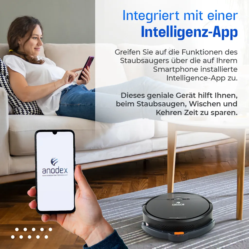 Anodex - Staubsauger Roboter - Mit Wischfunktion - Mit Ladestation - Staubsauger Roboter - 3 In 1 - Mattschwarz 5 Anodex - Staubsauger Roboter - Mit Wischfunktion - Mit Ladestation - Staubsauger Roboter - 3 In 1 - Mattschwarz – Bild 3