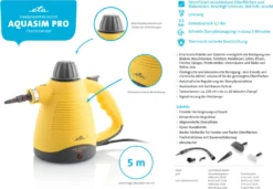 ETA AQUASIM PRO Handdampfreiniger ETA126590000, L 900 W, Betriebsdruck 3,5 Bar, Dampf In Bis Zu 3 Minuten, Wassertankvolumen 250 Ml, Kabellänge 5 M -Staubsauger Geschäft 3350652a96564572344d61ca29a6a237