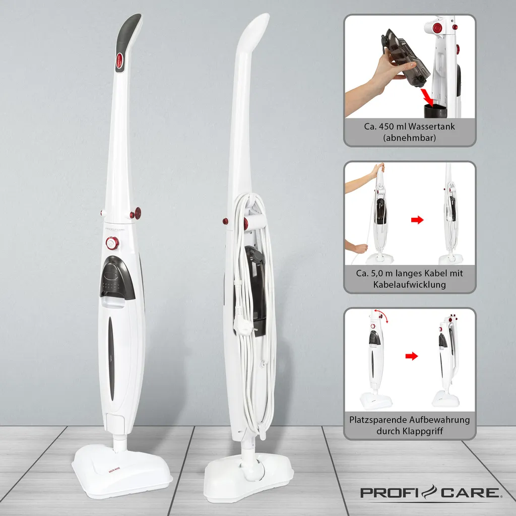 ProfiCare Dampfmop PC-DR 3093 Anthrazit-weiss / 1.500 Watt / Dampfreiniger Für Alle Bodenbeläge / 99 % Gegen Viren 6 ProfiCare Dampfmop PC-DR 3093 Anthrazit-weiss / 1.500 Watt / Dampfreiniger Für Alle Bodenbeläge / 99 % Gegen Viren – Bild 4