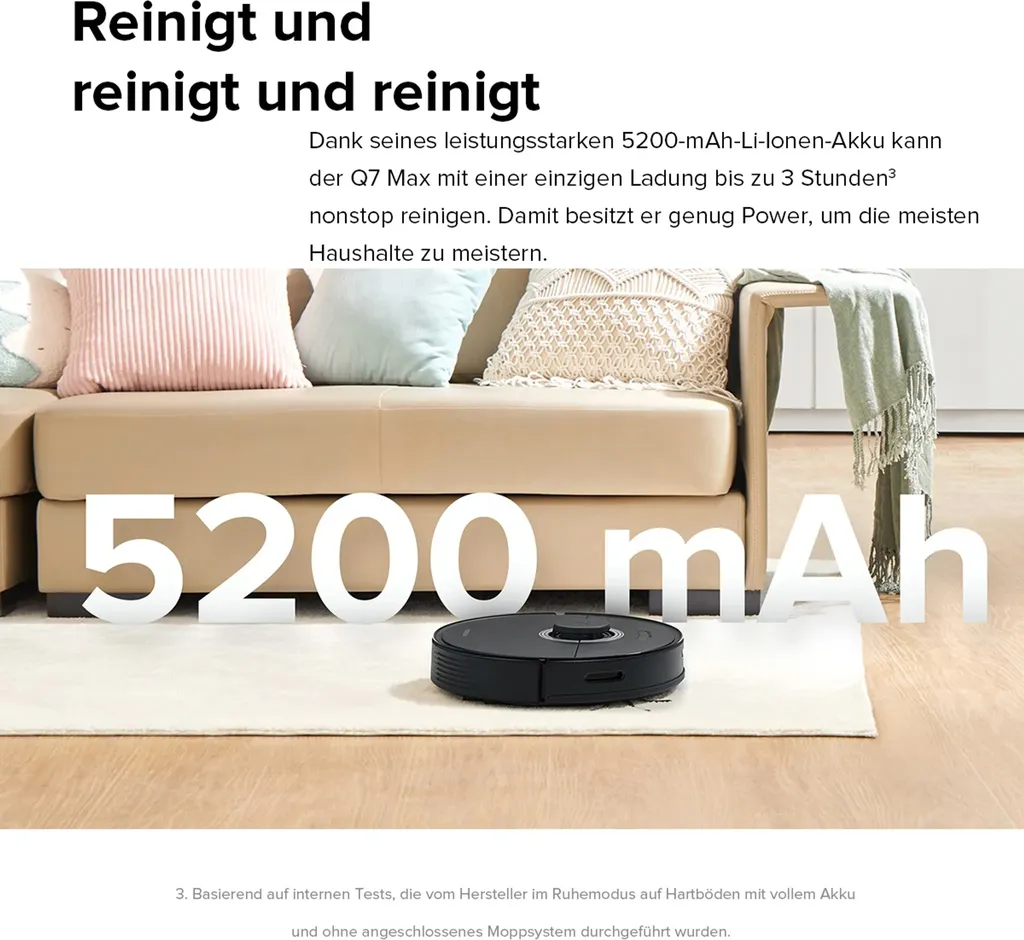 Roborock Q7 Max Staubsauger Saugroboter Kehrroboter 4200Pa Sonic LiDAR EU Schwarz (S5 MAX Update) 4 Roborock Q7 Max Staubsauger Saugroboter Kehrroboter 4200Pa Sonic LiDAR EU Schwarz (S5 MAX Update) – Bild 2