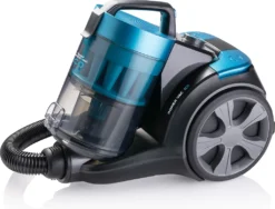 Bestron HEPA13 Multi-Zyklon-Staubsauger, Mit Stufenloser Saugkraftregulierung & 4-teiligen Zubehör: Hartböden-/Parkett-, Polster- & Möbelbürste Sowie Fugendüse, 9m Aktionsradius, 700 Watt,Schwarz/Blau