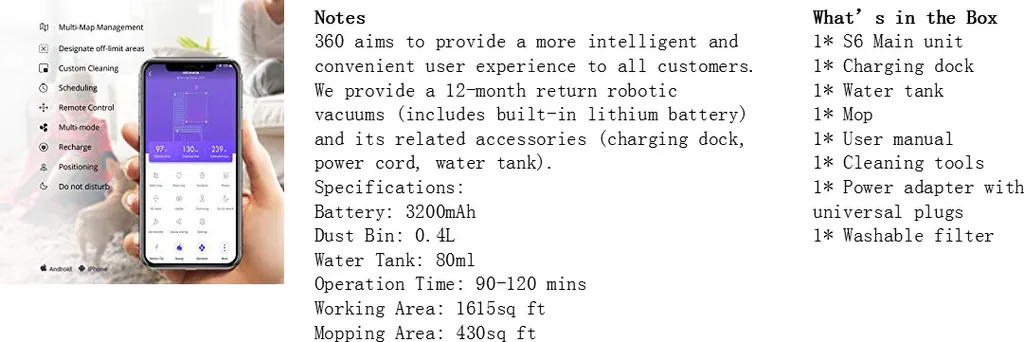 360 S6 Smart Saugroboter Staubsauger Automatisch APP 3200mAh Roboterstaubsauger Vacuum Reinigung Schwarz 15 360 S6 Smart Saugroboter Staubsauger Automatisch APP 3200mAh Roboterstaubsauger Vacuum Reinigung Schwarz – Bild 13