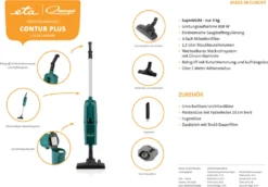 Omega CONTUR PLUS, Stielstaubsauger ETA243690006, 800 Watt, Mit Beutel, Umschaltbare Leichtlaufdüse, Polsterdüse, Fugendüse, Textil-Dauerfilter -Staubsauger Geschäft 65a5e39bc54a3de4140a7073b7ec898e
