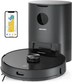 AIRROBO Saugroboter T10+ Saugroboter Mit Wischfunktion WLAN Staubsauger Roboter Mit Automatischer Absaugstation, Laser Navigation, Alexa-App-Steue Rung, 250Min Laufzeit, 2700Pa Saugkraft Für Tierhaare, Mit Beutel, 360° Kollisionsschutz - 23 Sätze Von Sensoren, Fall-Prävention -4 Sätze Von, Nidec Bürstenloser Motor, Niedriger Geräuschpegel - 62 DB (A), Großer Staubsaugerbehälter - 300ml