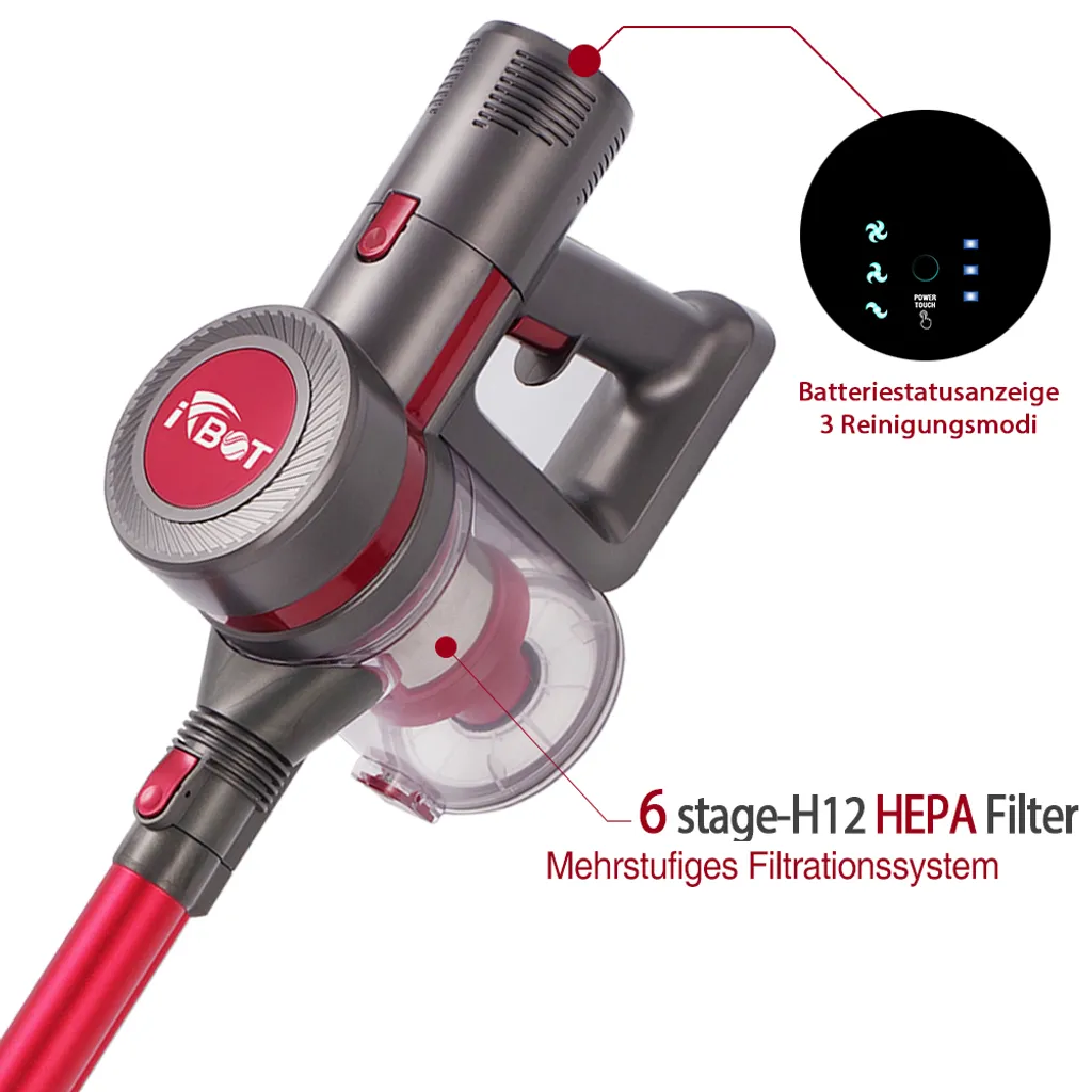 IFBOT 4 In 1 Akku Staubsauger I201 Kabellos Handstaubsauger, Bürstenlos Motor Mit HEPA Filter, 20KPa, 250W, Beutellos, 0,8L, 35min, Touchscreen, LED Elektrobürste, 1,8kg Leicht, 3 Reinigungssprogramme Perfekt Für Hartboden Teppich 5 IFBOT 4 In 1 Akku Staubsauger I201 Kabellos Handstaubsauger, Bürstenlos Motor Mit HEPA Filter, 20KPa, 250W, Beutellos, 0,8L, 35min, Touchscreen, LED Elektrobürste, 1,8kg Leicht, 3 Reinigungssprogramme Perfekt Für Hartboden Teppich – Bild 3