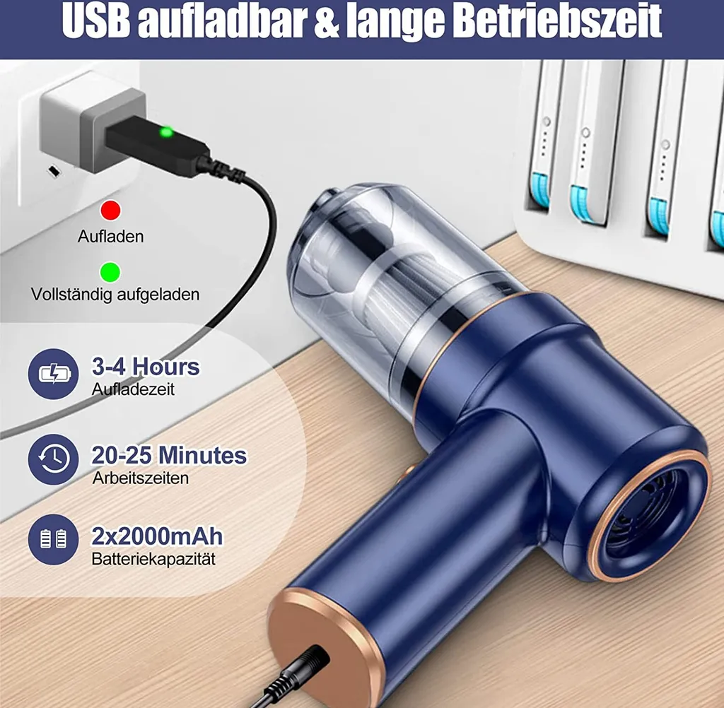 Kabelloser Handstaubsauger Für Auto,Handstaubsauger Akku Stark Mit LED Taschenlampe,Nass Trocken Wiederaufladbar 120W Kabellos Handsauger Für Tastatursauger,PC,Haus,Bürogeräte 7 Kabelloser Handstaubsauger Für Auto,Handstaubsauger Akku Stark Mit LED Taschenlampe,Nass Trocken Wiederaufladbar 120W Kabellos Handsauger Für Tastatursauger,PC,Haus,Bürogeräte – Bild 5