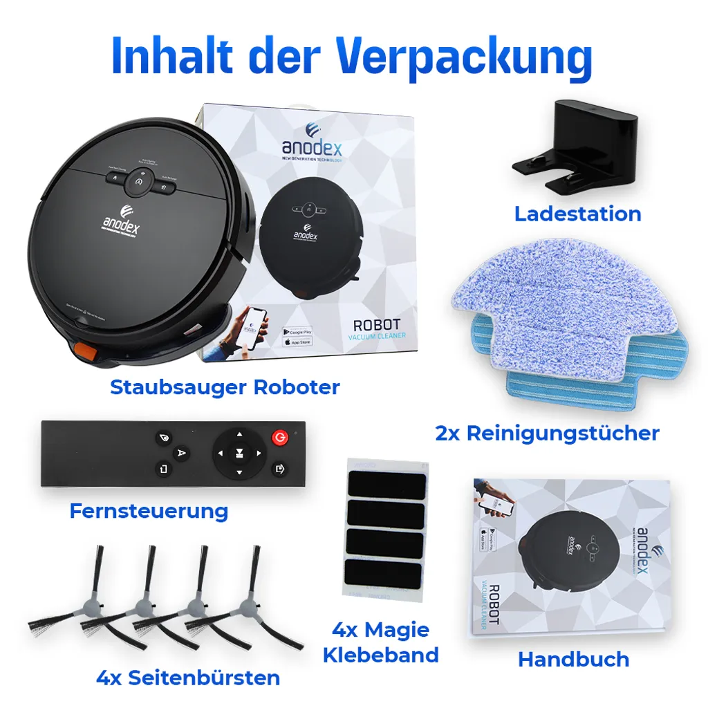 Anodex - Staubsauger Roboter - Mit Wischfunktion - Mit Ladestation - Staubsauger Roboter - 3 In 1 - Mattschwarz 10 Anodex - Staubsauger Roboter - Mit Wischfunktion - Mit Ladestation - Staubsauger Roboter - 3 In 1 - Mattschwarz – Bild 8