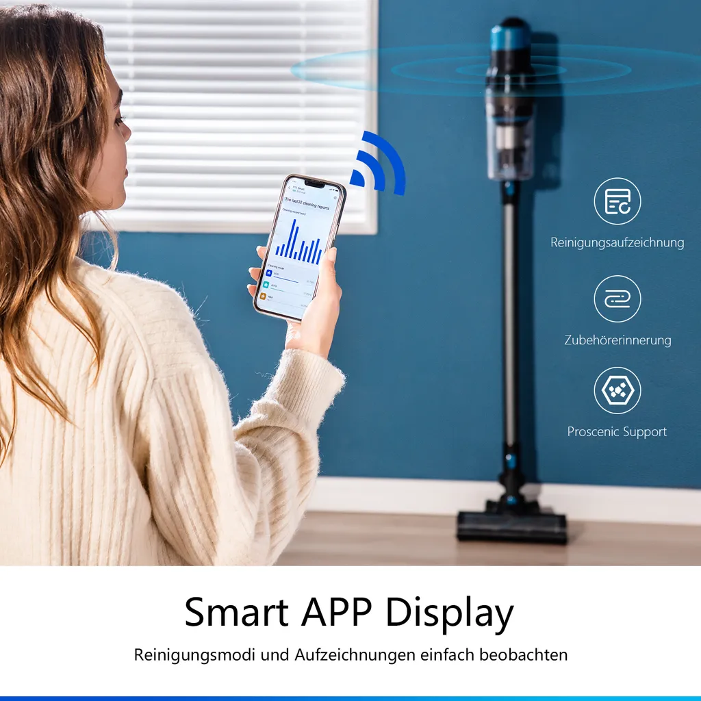 Proscenic P11 Smart Akku Staubsauger, Kabelloser Staubsauger, 30k Pa Starke Leistung, 60 Min. Laufzeit, Smart App Display 6 Proscenic P11 Smart Akku Staubsauger, Kabelloser Staubsauger, 30k Pa Starke Leistung, 60 Min. Laufzeit, Smart App Display – Bild 4