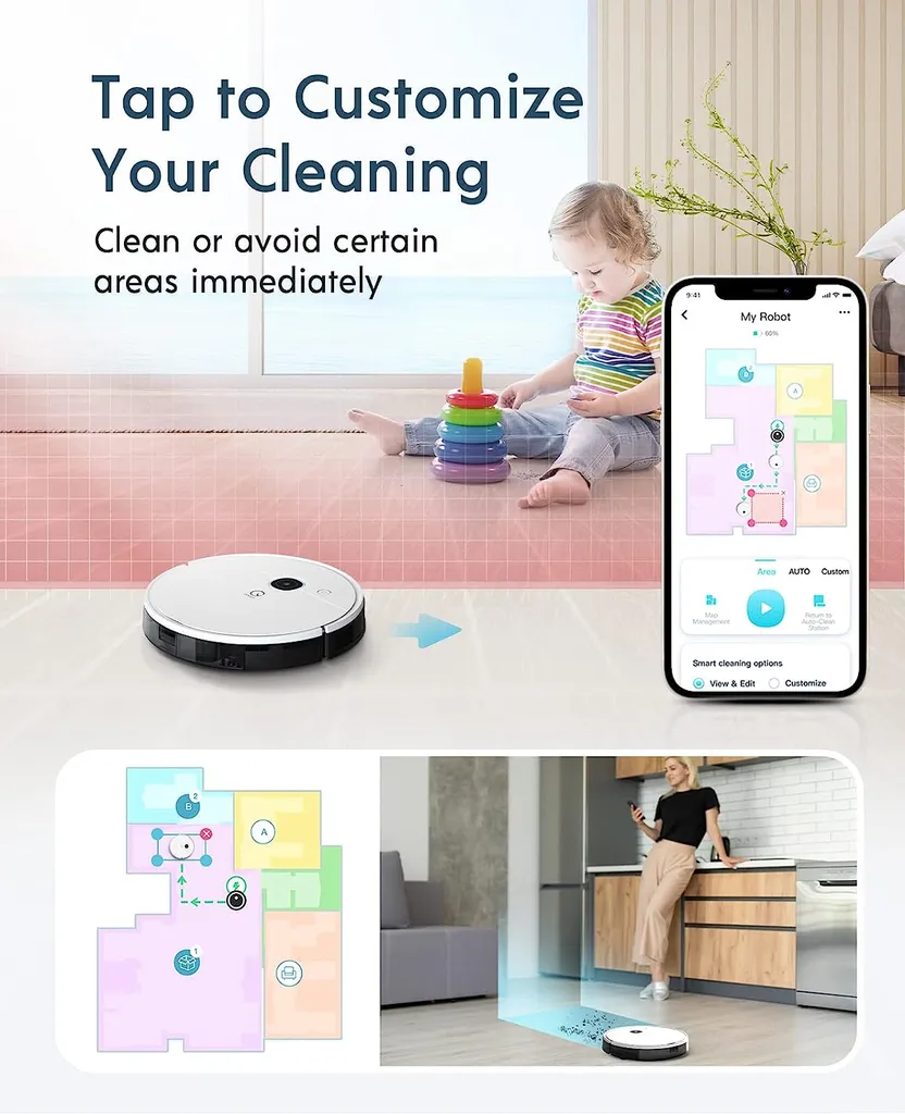 Yeedi Vac Hybrid Saugroboter Mit Absaugstation, 2500Pa Saugstärke Mit Wischfunktion, Teppicherkennung, Raumkarte, Sperrzone, 7,7 Cm Ultradünn 7 Yeedi Vac Hybrid Saugroboter Mit Absaugstation, 2500Pa Saugstärke Mit Wischfunktion, Teppicherkennung, Raumkarte, Sperrzone, 7,7 Cm Ultradünn – Bild 5