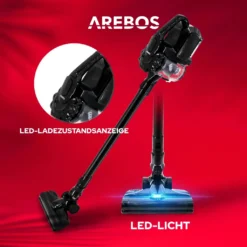 AREBOS Akku Staubsauger, 2-in-1 Hand- Und Bodenstaubsauger, 2 Leistungsstarke Saugmodi, Beutellos, Kabellos Bis Zu 55 Minuten, Mit Wandladestation, Schwarz -Staubsauger Geschäft bfe654cce19443c0951228853f14bd2f
