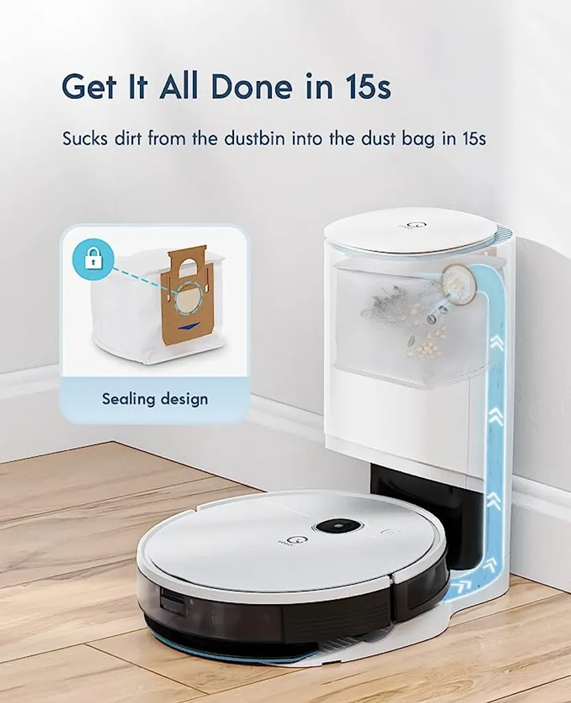 Yeedi Vac Hybrid Saugroboter Mit Absaugstation, 2500Pa Saugstärke Mit Wischfunktion, Teppicherkennung, Raumkarte, Sperrzone, 7,7 Cm Ultradünn 5 Yeedi Vac Hybrid Saugroboter Mit Absaugstation, 2500Pa Saugstärke Mit Wischfunktion, Teppicherkennung, Raumkarte, Sperrzone, 7,7 Cm Ultradünn – Bild 3