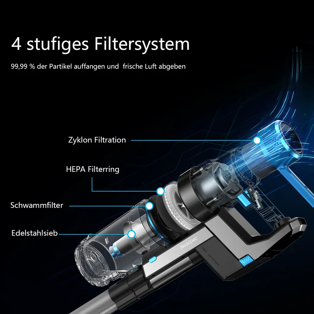 Proscenic P11 Smart Akku Staubsauger, Kabelloser Staubsauger, 30k Pa Starke Leistung, 60 Min. Laufzeit, Smart App Display 8 Proscenic P11 Smart Akku Staubsauger, Kabelloser Staubsauger, 30k Pa Starke Leistung, 60 Min. Laufzeit, Smart App Display – Bild 6