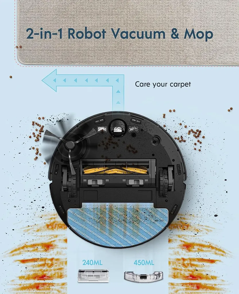 Yeedi Vac Hybrid Saugroboter Mit Absaugstation, 2500Pa Saugstärke Mit Wischfunktion, Teppicherkennung, Raumkarte, Sperrzone, 7,7 Cm Ultradünn 10 Yeedi Vac Hybrid Saugroboter Mit Absaugstation, 2500Pa Saugstärke Mit Wischfunktion, Teppicherkennung, Raumkarte, Sperrzone, 7,7 Cm Ultradünn – Bild 8