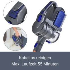 Juskys 2in1 Handstaubsauger & Akku Staubsauger - Beutellos & Kabellos – Bis 55 Min Laufzeit - Lithium-Ionen Akku, Wandhalterung & Ladestation – Blau -Staubsauger Geschäft dea07cc0d9fc8f765cda7c19df506c82