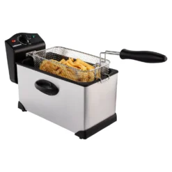 MEDION MD 18084 Fritteuse (2.000 Watt, 3L Ölbehälter, Hochwertiges Edelstahlgehäuse, Temperatureinstellung Bis 190° C) Silber