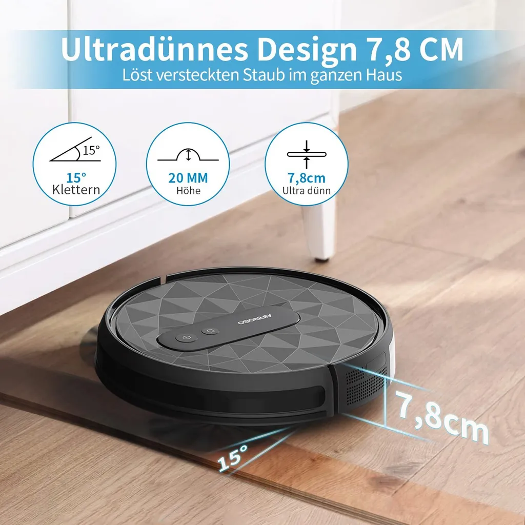 AIRROBO P20 Roboter Staubsauger 2800 Pa Starke Saugleistung Leiser Roboter-Staubsauger, Steuerung Mit App/WiFi, 120 Minuten Laufzeit, Automatisches Aufladen, 600 Ml Fassungsvermögen Für Tierhaarböden 9 AIRROBO P20 Roboter Staubsauger 2800 Pa Starke Saugleistung Leiser Roboter-Staubsauger, Steuerung Mit App/WiFi, 120 Minuten Laufzeit, Automatisches Aufladen, 600 Ml Fassungsvermögen Für Tierhaarböden – Bild 7