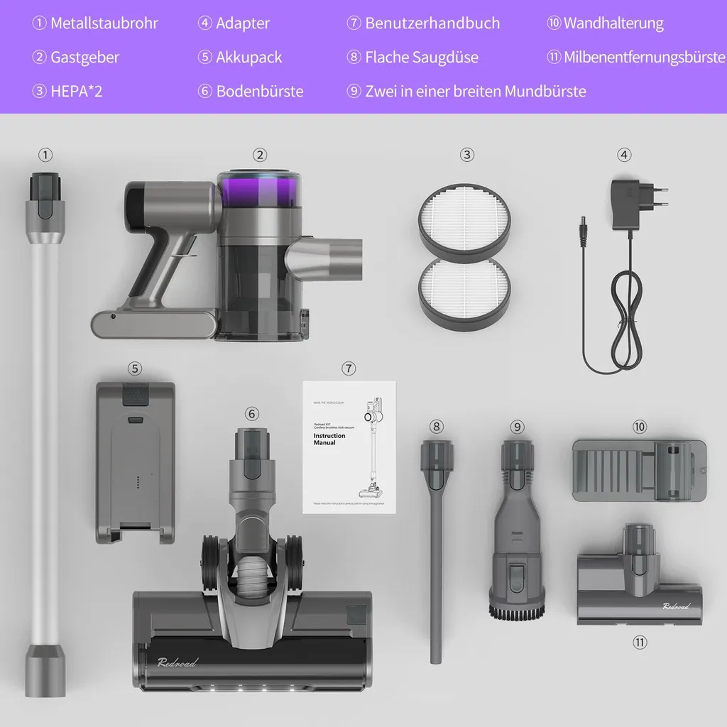 Redroad X17 Wireless Intelligent Induction Vakuum Redroad X17 350W Schwarz 2000Ah 25000Pa 13 Redroad X17 Wireless Intelligent Induction Vakuum Redroad X17 350W Schwarz 2000Ah 25000Pa – Bild 11